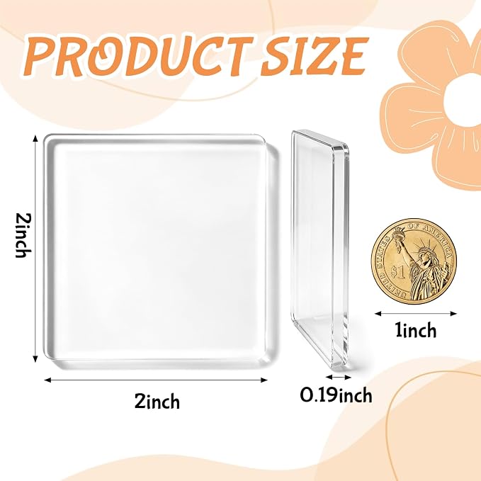 20 Pcs 2x2 Inch DIY Fridge Acrylic Magnet Kit with Strong Adhesive Backing, Square Clear Acrylic Magnetic Set for Crafts, Photo, Kitchen, Cabinets, Party, Classroom & Office