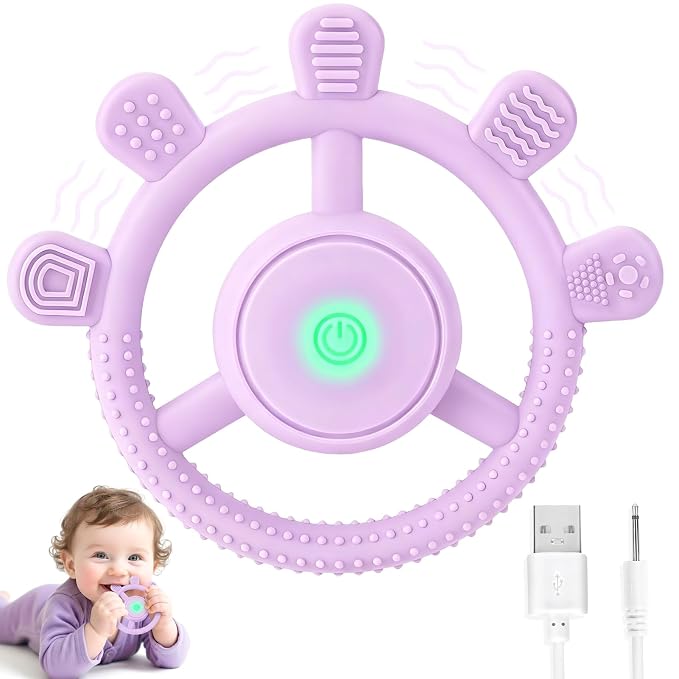 Vibrating Teether for Baby, Sensory Chew Toys for Autistic Children & Teething Toys for Babies 6-18 Months, USB Chargeable & 3X Vibration Settings. Toddler Travel Essential, Autism Sensory Products
