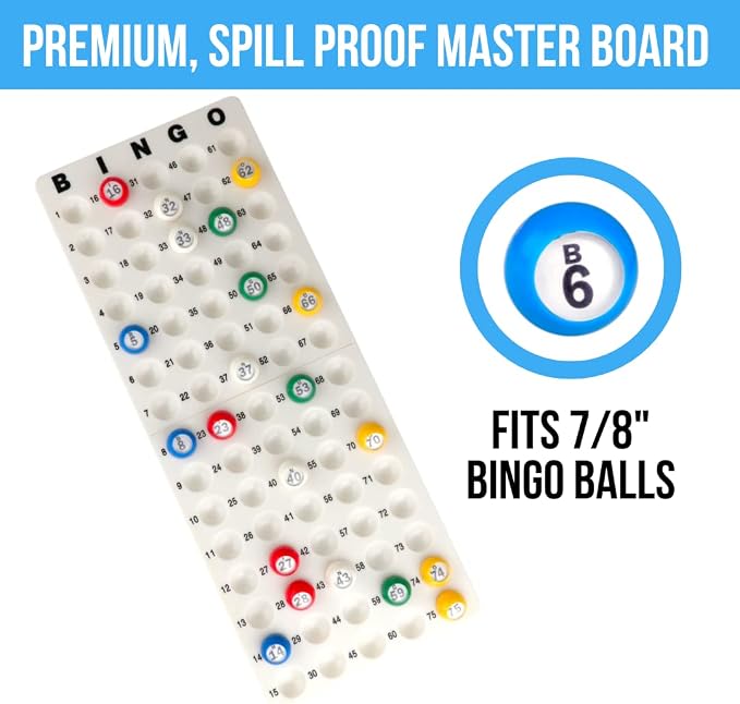 Regal Bingo Gold Professional Bingo Game Set with 11" Wheel Cage, 75 Bingo Balls, Master Board, 18 Bingo Cards & 25 Jumbo Reusable Cards, and Colorful Chips - Bingo Games for Adults Large Group
