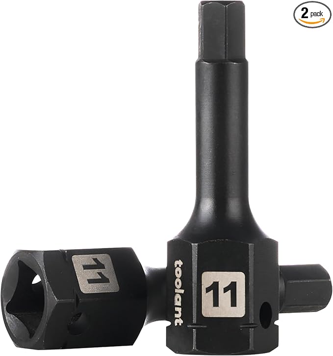 toolant 1/2" drive 11mm impact hex bit socket set 2PCS, Hex Drive, S2 Steel Air Drive Allen Socket set,Impact Grade，Anti-Roll Design