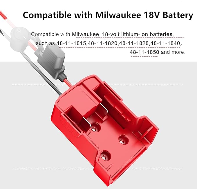 Power Wheel Azocek Adapter Compatible with Milwaukee 18V Battery with Wire Harness Connector Compatible with 12 Volt Power Wheel, 12AWG Wire with 40A Fuse