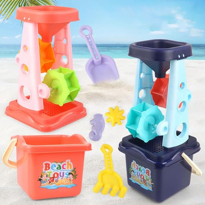 Toyvian Plastic Beach Toys Set, 3pcs Lightweight ABS Sand Bucket, Shovel and Sand Timer Sandbox Toys for Outdoor Play Summer Travel Essentials for Boys Girls