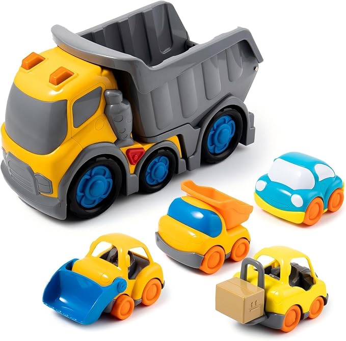 P&C 12.2" Toddler Construction Dump Truck Toys for Ages 2-4, Beach Sand Outdoor Toy Cars Dump Truck Set with Sounds and Lights for Kids 18M+, 2, 3, 4, 5, Ideal Birthday Christmas Gifts for Boys Girls