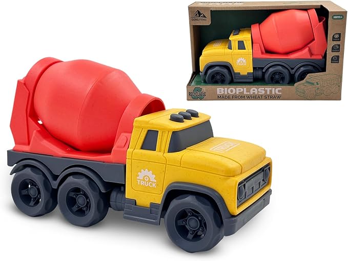 Aigitoy Toddler Car Toys for 1-3 Year Old, Yellow Mixer Truck, BPA Free, Phthalates Free, PVC, Recycled Plastic, Construction Truck, Kids Outdoor Toys, Christmas Birthday Gifts for Boys Girls