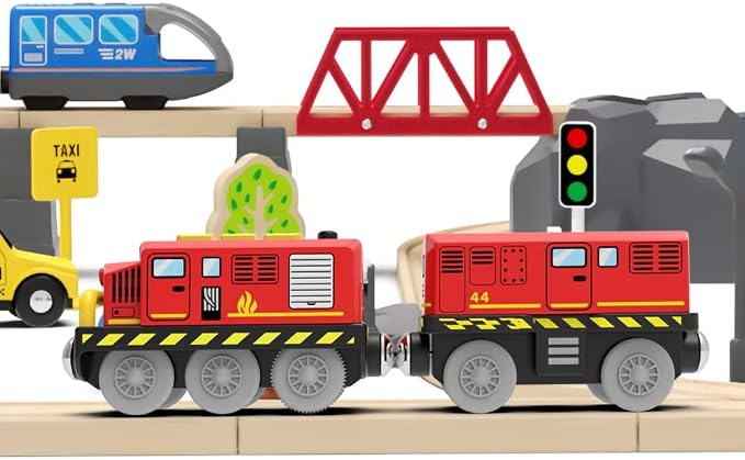 Train Toys Battery Operated Locomotive Trains for Wooden Track, Motorized Train for Toddlers with Magnetic Connection, Compatible with Thomas, Brio, Chuggington, Melissa and Doug