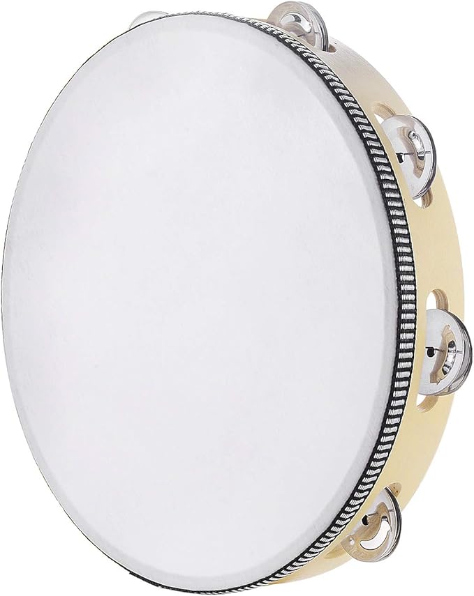 Tambourine for adults 10 inch Hand Held Drum Bell Birch Metal Jingles Percussion Gift Musical Educational Instrument for Church KTV Party (10 inch)