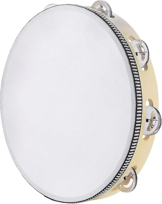Tambourine for adults 10 inch Hand Held Drum Bell Birch Metal Jingles Percussion Gift Musical Educational Instrument for Church KTV Party (10 inch)