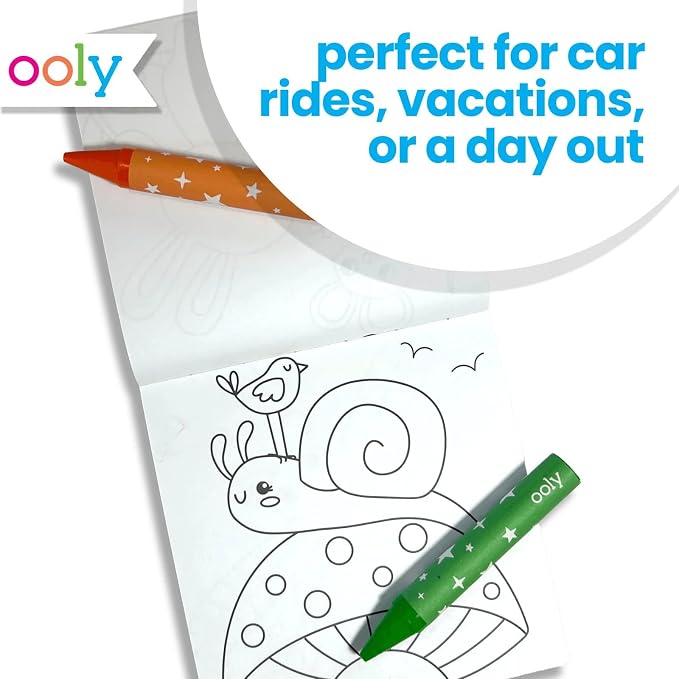 Ooly Kids Travel Activity Kit – 9 Jumbo Crayons & 48 Coloring Pages, Car Crafts for Kids, Mess-Free Road Trip Art Set, Airplane Activities – Garden Pals