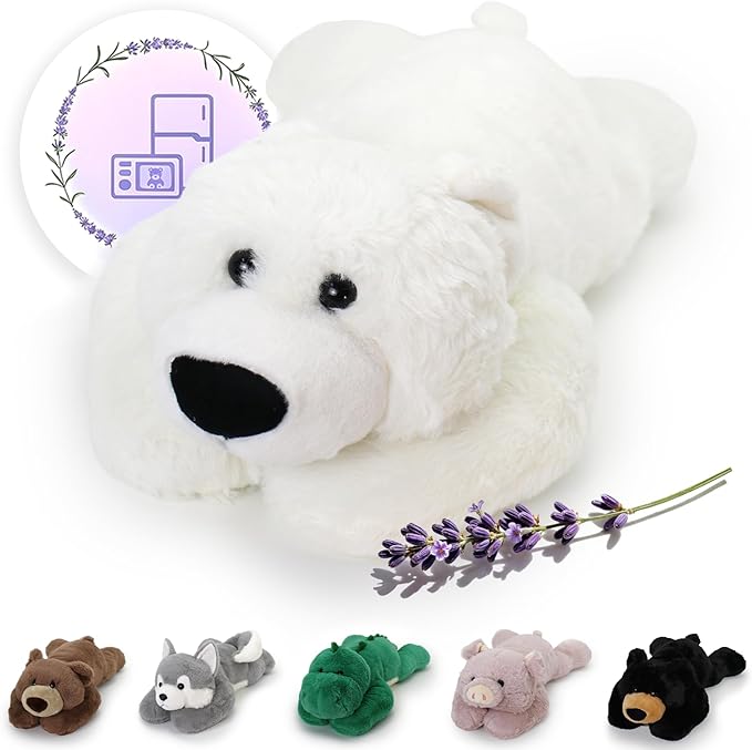 OSOCU® Microwavable & 1.8 LB Weighted Stuffed Animal - Polar Bear Heating Pad with Lavender & Tourmaline - Soothing Warm Heatable Plush Toy for Menstrual Cramps, Muscle Aches, Shoulder Tension