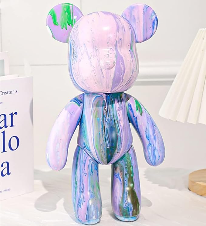 HANDA DIY Painting Fluid Bear Teddy Bear Painting Kit Set Creative Home Decorations Handmade Doll Figurine Toys Gift for Birthday Valentines (13.4 inch, Pink+Green+Blue)