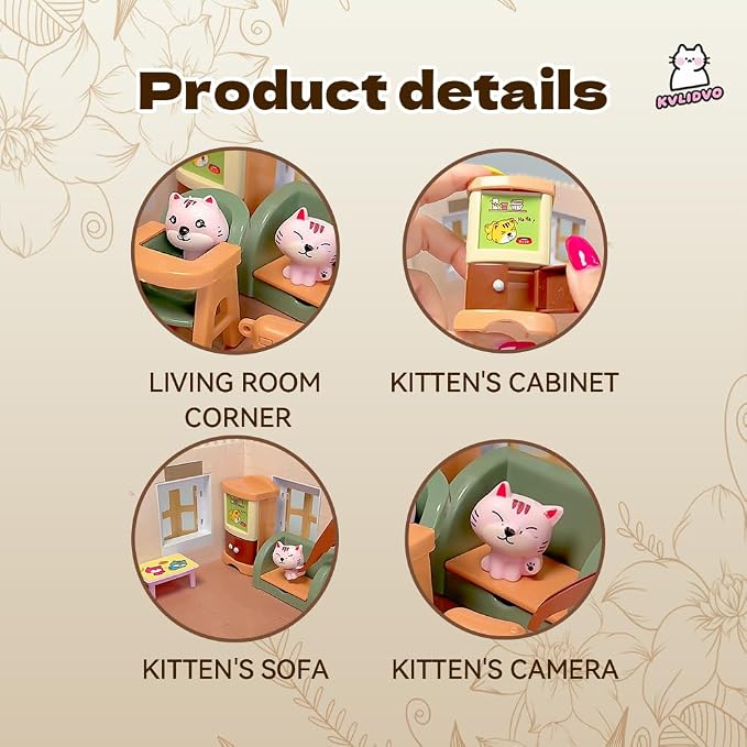 Koko's Cat Town DIY Miniature House Kit, Tiny White House Series Living Room Building Kit, Purrfect Dollhouse with 255PCS, Cat Toys Gift for Girls Boys Teens Kids Ages 3+