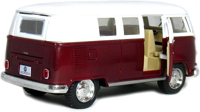 KiNSMART 1962 Volkswagen Classic Bus 1:32 Scale 5" Die Cast Metal Model Toy Van Pullback Acation (Maroon)