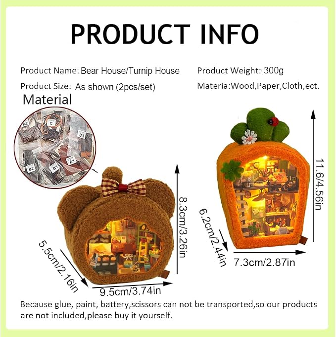 Miniature Dollhouse Kit DIY Wooden Dolls House,Tiny House kit with Furniture, Great Handmade Crafts Gift for Birthday Valentine's Day (TH2PCS)