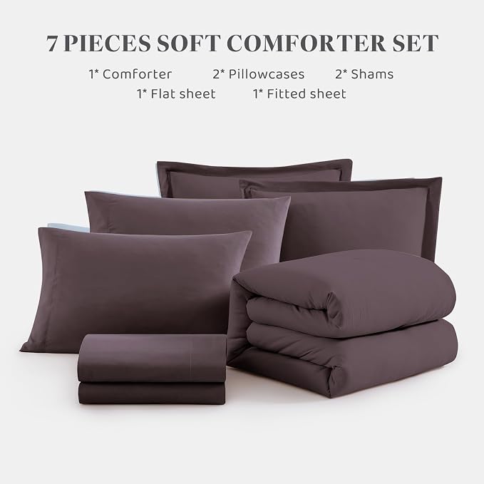 WRENSONGE Full Size Comforter Set- 7 Pieces Artic Plum Bed in a Bag Full Size Comforter with Fitted Sheet, Flat Sheet, 2 Pillow Shams, 2 Pillowcases, Warm Bedding Sets for All Season