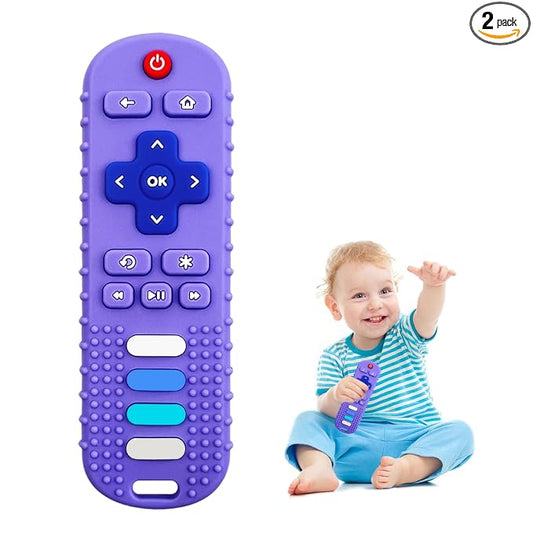 Silicone Teething Toys for Babies, Remote Control Shape Silicone Teethers, Cute Chew Toys for Boys and Girls,BPA Free Teether Early Educational Sensory Toy Purple