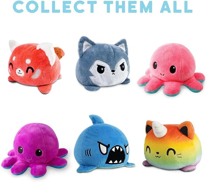 TeeTurtle - The Original Reversible Octopus Plushie - Happy Blue + Sad Light Blue - Cute Sensory Fidget Stuffed Animals That Show Your Mood 4 inch