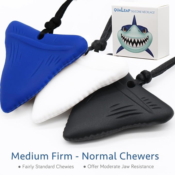 Shark Tooth Chew Necklace for Kids - Chewing Teething Necklace Teether Necklace Chew Toys Teething Toys - Chewing, Autism Sensory Teether Toy (Standard - Normal Chewer)
