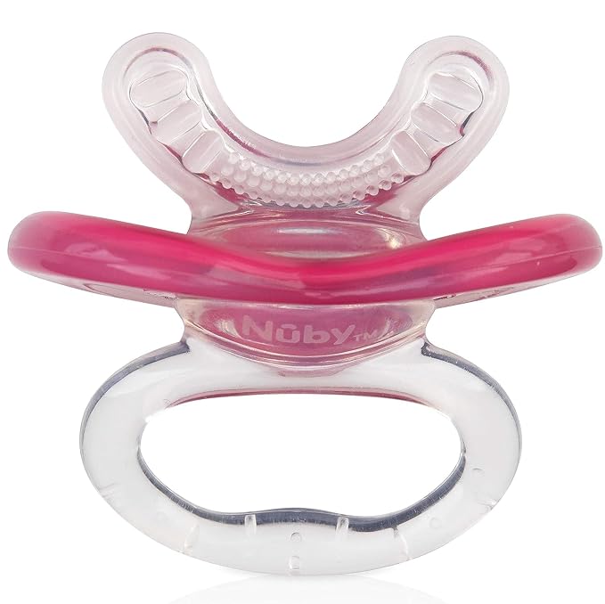 Nuby Gum-EEZ Baby Teethers - 2 Pack - Soothing Bristles, Easy Grip Handle & Hygienic Cover - Silicone Teethers for Babies - 3+ Months - Neutral - 100% Silicone
