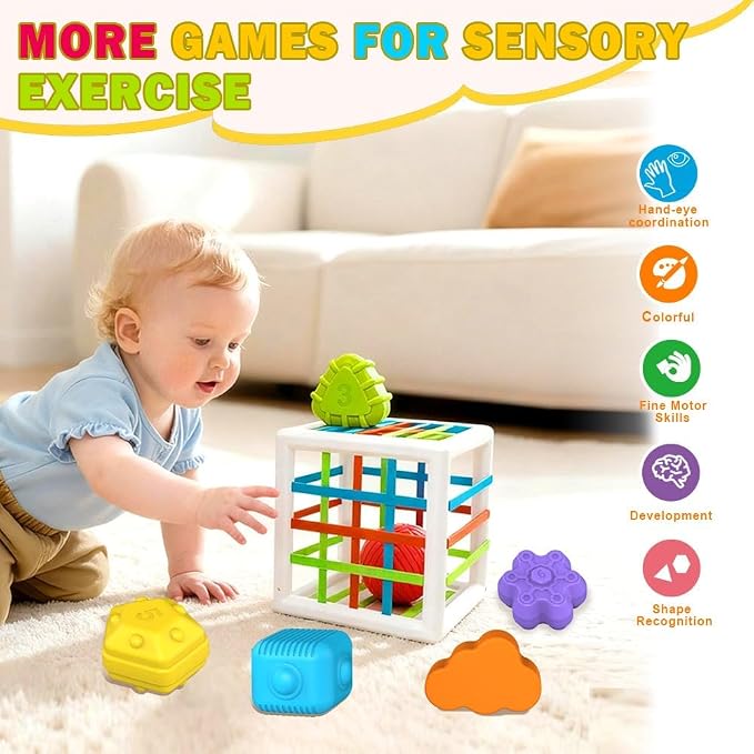Baby Montessori Toys for 1 Year Old Boys Girls Gift, Multi Sensory Blocks Shape Sorter for Toddlers 1-3, Learning Educational Activity Cube, 1st Birthday for 6 12 18 Months