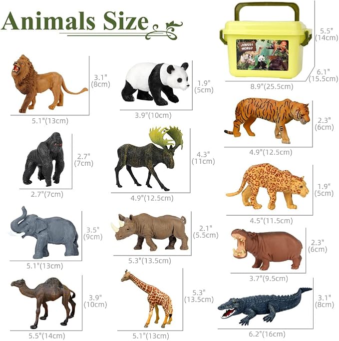 Safari Animal Toys Figures, 12 PCS Realistic Jumbo Wild Jungle Animals Figurines, Large African Zoo Animal Playset with Lion,Elephant,Giraffe, Plastic Animal Learning Toys for Kids Toddlers Boys
