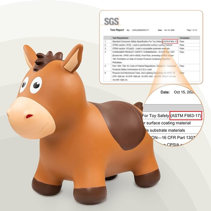 ZOOJOY Inflatable Horse Hopping Toys, Bouncy Animal Hopper Toys for Toddlers, Outdoor Indoor Bounce and Ride On Horse Bouncer for Boys Girls, Birthday Gifts for 18 Months 2 3 4 5 6 Year Old with Pump