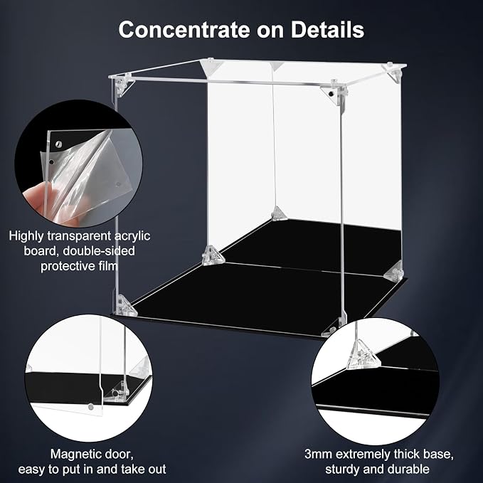 Acrylic Display Case for Collectibles Assemble Clear Acrylic Display Box with Mirrored Back, Alternative Glass Case for Action Figures Lego Model Doll Toys Display (10x10x10 inch; 25x25x25 cm)