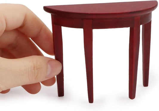 Miniature Half Moon Table Dollhouse Furniture 1/12 Scale for Living Room Bedroom Hallway, Entrance, Small Spaces, DIY Doll House Accessories (Red)