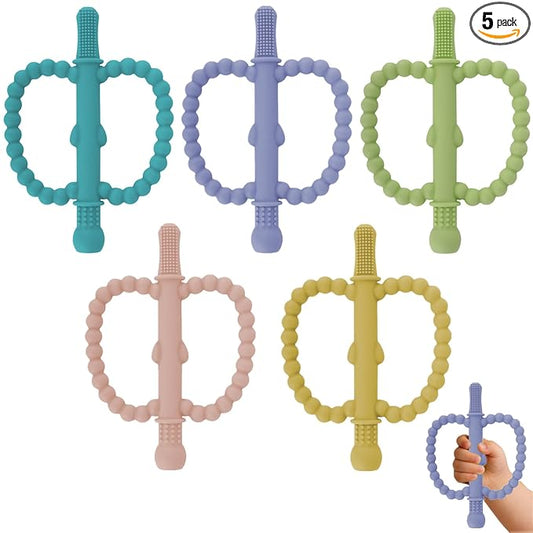 Fu Store Hollow Teether Tube 5 Pack Apple Shape Chew Straw Sensory Toy for Infant Toddlers Silicone Tubes Teething Toys for Babies 0-6 0-12 0-36 Months Gifts Teething Relief Soothing Gums