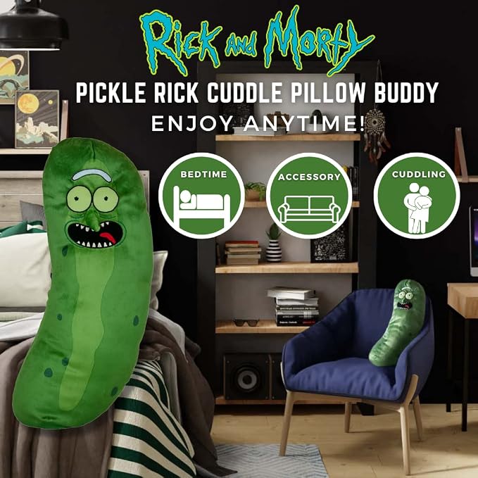 Pickle Rick And Morty Adult Swim Super Soft Plush Cuddle Pillow Buddy, (100% Officially Licensed Product) By Franco Collectibles
