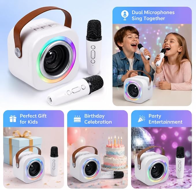Mini Karaoke Machine for Kids with 2 Wireless Mics,TOP Singing Toys Birthday Gifts Ideas for Girls Ages 3,4,5,6,7,8,9,10,11,12+ Years Old,Great Gift Ages Girls,Boys Trend Party
