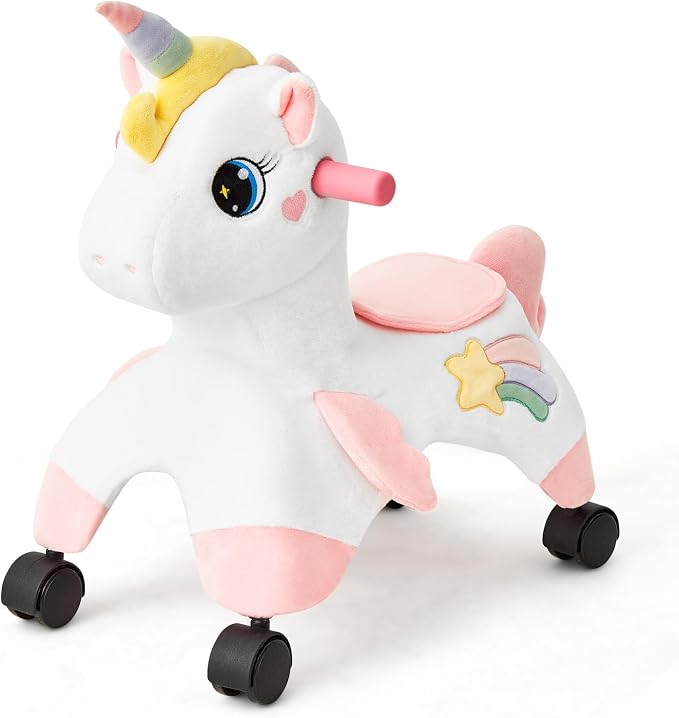 FUNLIO Unicorn Ride On Toys, Toddler Ride On Toys with 360° Wheels, Toddler Bike Designed to Develop Balance & Coordination, for Indoor/Outdoor Play, Easy to Assemble, CPC & CE Certified