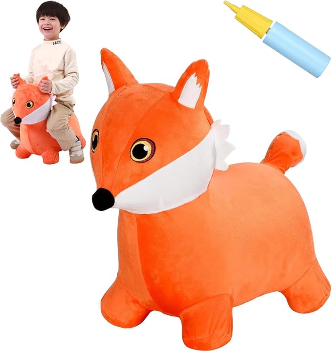 INPANY Bouncy Horse, Fox Hopper Toys, Toddlers Bouncing Animal Hopping, Plush Bounce Buddies, Inflatable Ride on Rubber Bouncer, Indoor Outdoor Birthday Gifts Toy for 2 3 4 Year Old Girls Boys