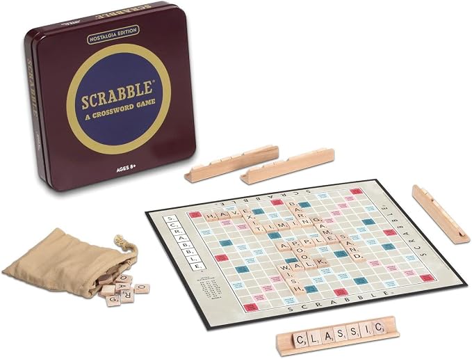 WS Game Company Scrabble Nostalgia Edition Board Game in Collectible Tin Vintage Style Word Board Games for Ages 8+