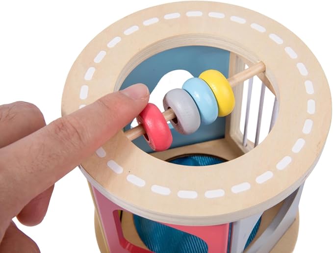 Montessori Toys for 1 Year Old, Wooden Rolling Shape Sorter‒4 Pcs Silicone Sensory Blocks, Developmental Learning Toy for Baby 12 Months, Color Sorting Activity for Toddlers Boys & Girls
