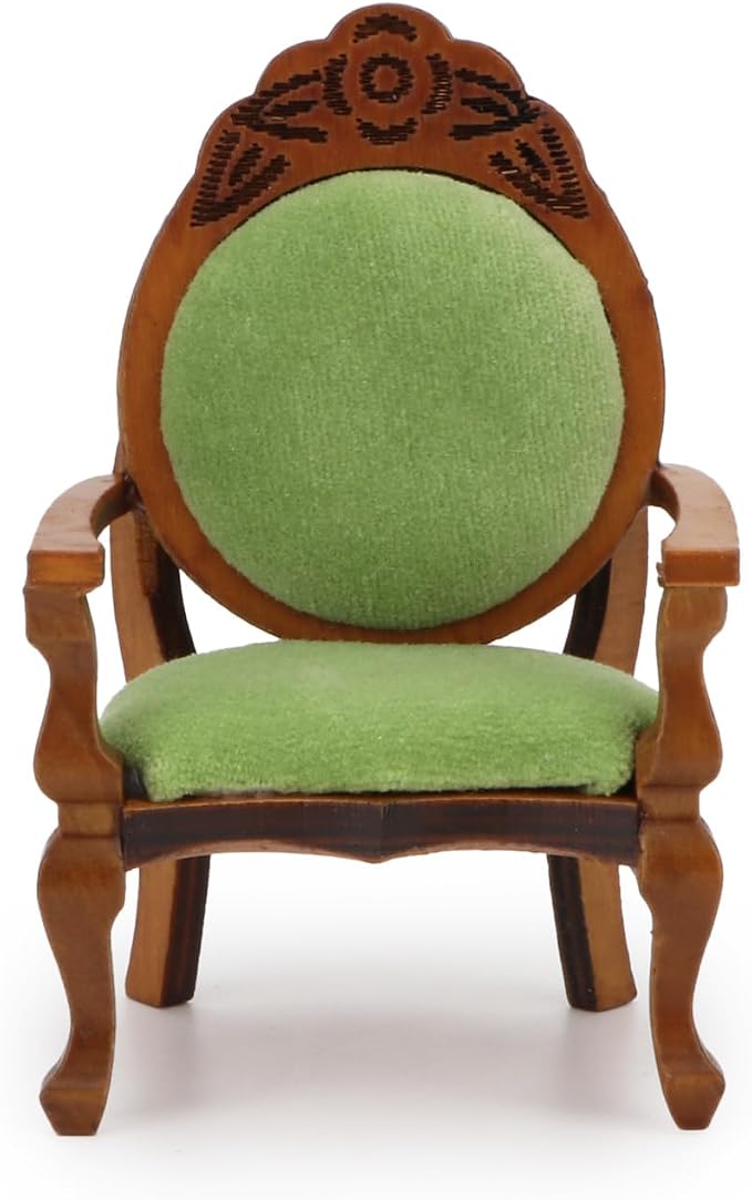 Dollhouse Chair Miniature Furniture Retro Vintage Chair Wooden Accessories 1:12 Chairs Upholstered Victorian Carved Armchair for Christmas Decoration Ornament (B)