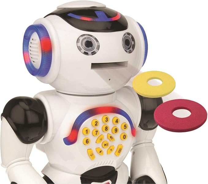 LEXiBOOK Powerman - Remote Control Walking Talking Toy Robot, Dances, Sings, Reads Stories, Math Quiz, Shooting Discs, and Voice Mimicking, for Kids 4+ - ROB50US