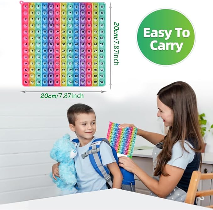 Rainbow Multiplication Table pop Fidget Toys Educational Math Learning Board Game, 12x12 Times Tables Practice, Colorful Silicone Push Bubble Sensory Toy (12 X12 Makar Multiplication Table)