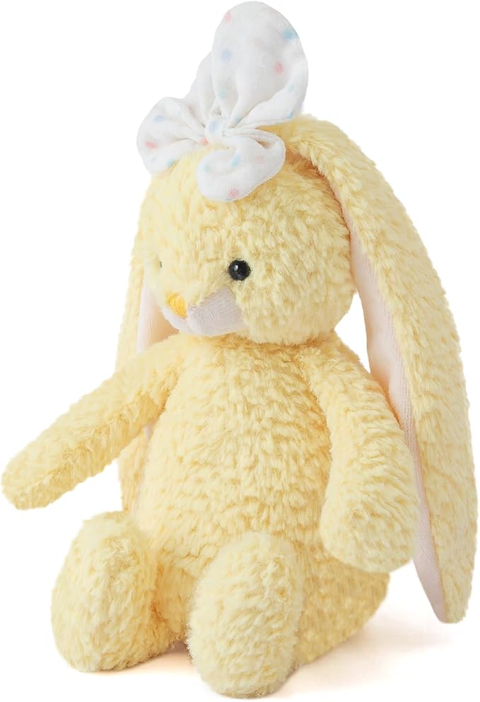 Bunny Stuffed Animal Soft Rabbit Cuddly Toy 8'' Long - Eared Plush Bunny with White Bow Plush Toys for Babies and Toddlers