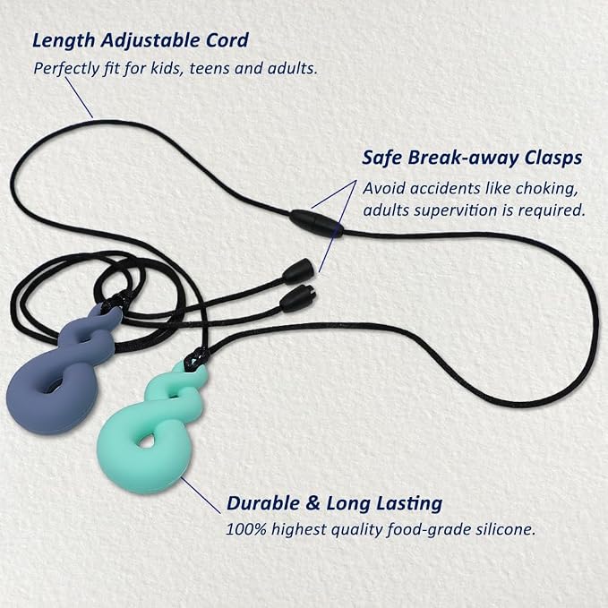 Chew Necklaces for Sensory Kids Boys Girls, 6 Pack Silicone Sensory Chewy Necklace Mouth Fidgets Chewing Necklace for Kids Adults with Autism Anxiety ADHD, BPA Free