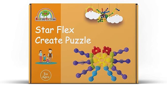 RAINBOW TOYFROG Star Flex STEM Building Toys - 70 Connector Blocks for Kids with Tote - Kindergarten STEM & Preschool Table Top Toys - Open Ended Building Blocks for Boys and Girls 3 Years Old & Up