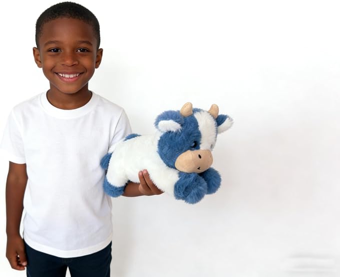 YUKOUQIAN Cute Cow Plush Stuffed Animal Doll Toy 10 inch for Girls Boys (pa Cow Blue)