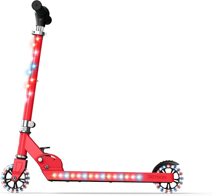 Jetson Jupiter Kids 2-Wheel Light-Up Kick Scooter, LED Lights on Handlebar, Stem, Wheels & Deck, Adjustable Handlebar, Rear Brake, Easy-Folding Mechanism, Ages 5+