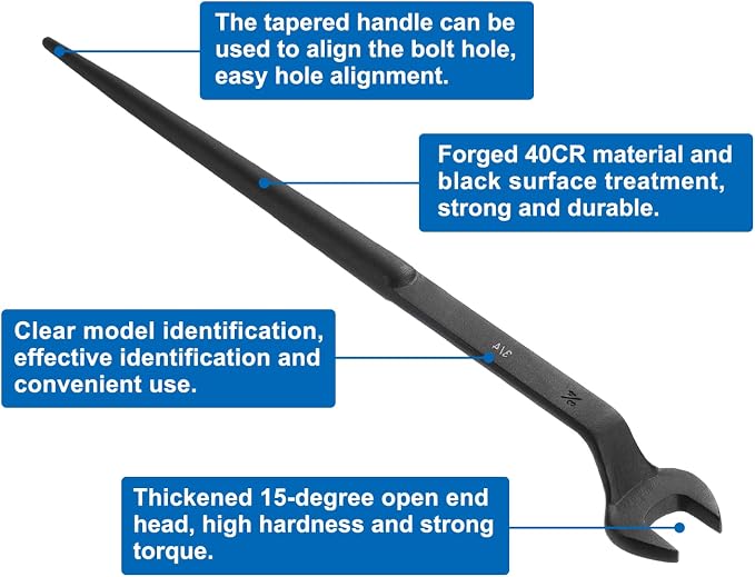 HARFINGTON Single Open End Spanner Wrench 3/4-inch 15 Degree Angle Single Open End SAE Construction Spanner Wrenches with 60°Offset Handle for Automotive Mechanical Maintenance