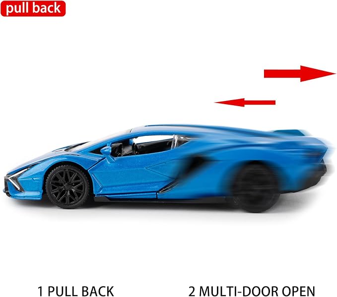 BDTCTK Lamborghini Sián FKP37 Diecast Car Models,1/36 Zinc Alloy Toy Pull Back Vehicles Toy Cars for Toddlers Kids Boys Girls Gift (Blue)