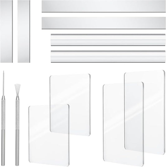 Amrules Clay Tools Kit, 12 PCS Polymer Clay Cutter Tools, Rectangle Shape Acrylic Press Board and Roller Pin Supplies Suitable for Shaping, Carving, Pottery Craft and DIY Projects