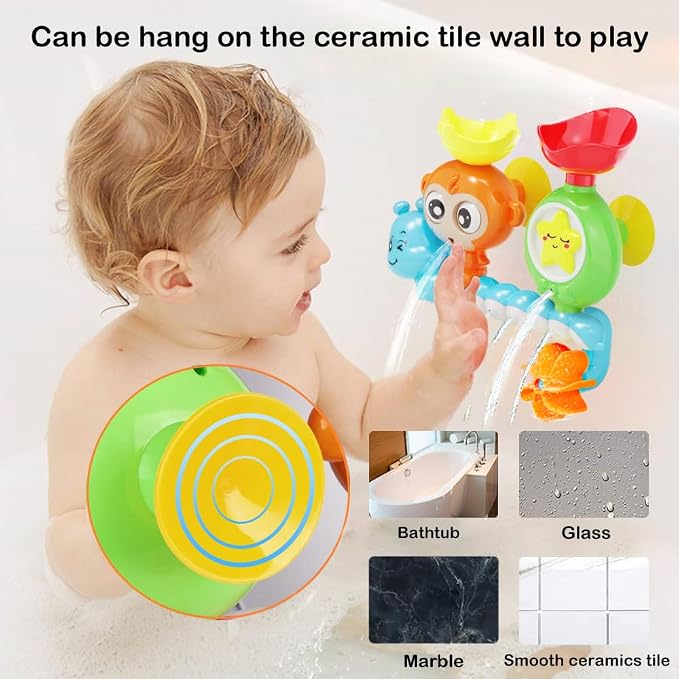 G-WACK Bath Toys for Toddlers Age 1 2 3 Year Old Girl Boy, Preschool New Born Baby Bathtub Water Toys, Durable Interactive Multicolored Infant Toy, Lovely Monkey Caterpillar,Strong Suction Cups Blue