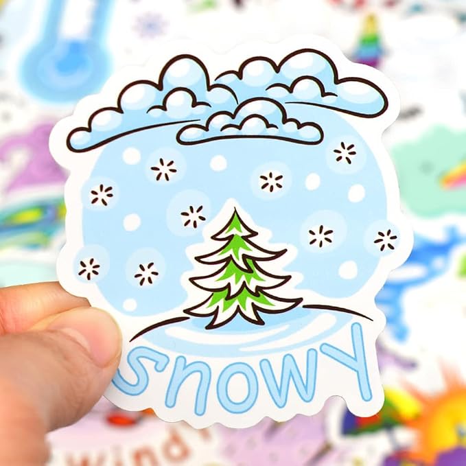 QTL Weather Stickers for Kids Students, Weather Party Supplies, Waterproof Vinyl Stickers for Water Bottles and Laptop, 50PCS
