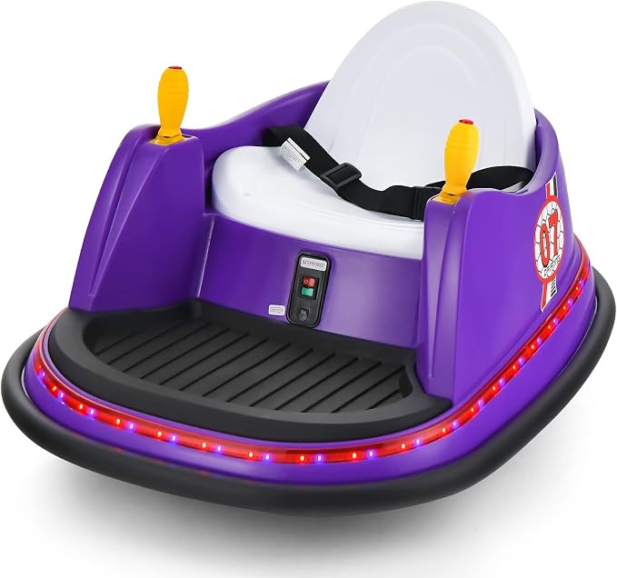 Costzon Bumper Car for Kids, 12V Electric Toddler Bumping Car with Remote Control, Dual Joysticks, 360 Spin, Music, Flashing Lights, Slow Star, Kids Bumper Car Ride on Toy for Boy Girl Gift (Purple)