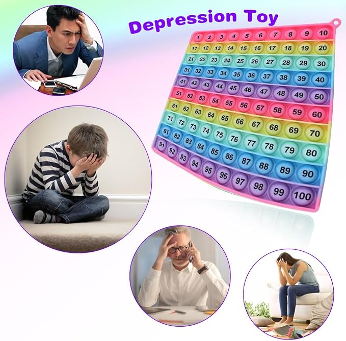 Math operations1-100 Number Learning Pop Fidget Toy, Rainbow Colors, Large Square Math Educational Sensory Game