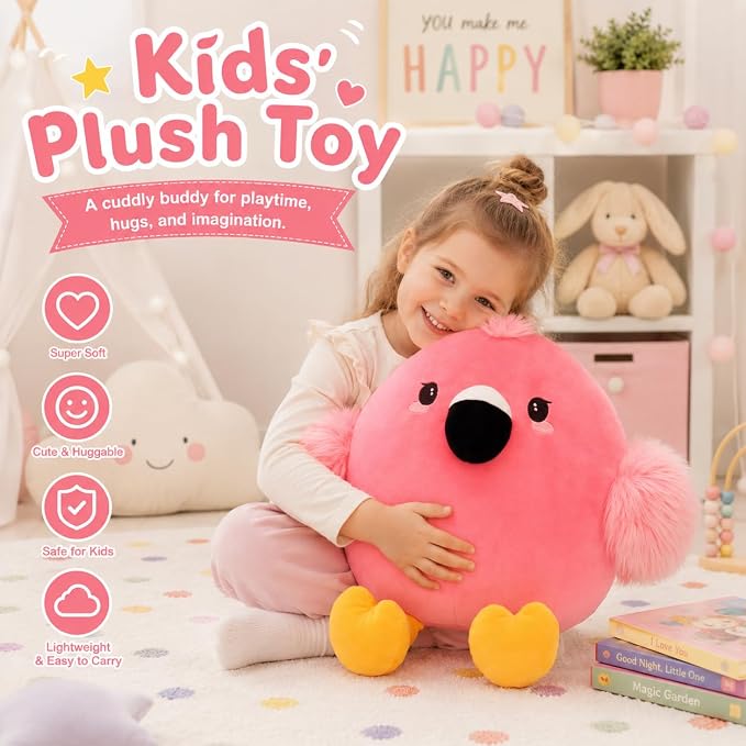 Tezituor Pink Flamingo Stuffed Animal with Heart Feet,Soft Flamingo Plush Toy Pillow with Zipper,17.7 Inch Cute Plushie Gift for Girls Kids Girlfriend,Valentines Day Mothers Day Birthday Christmas